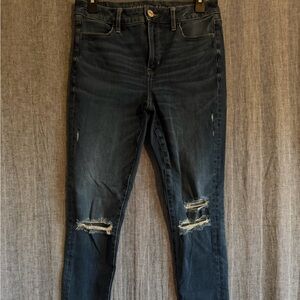 American Eagle Outfitters Dark Blue Distressed Skinny Jeans